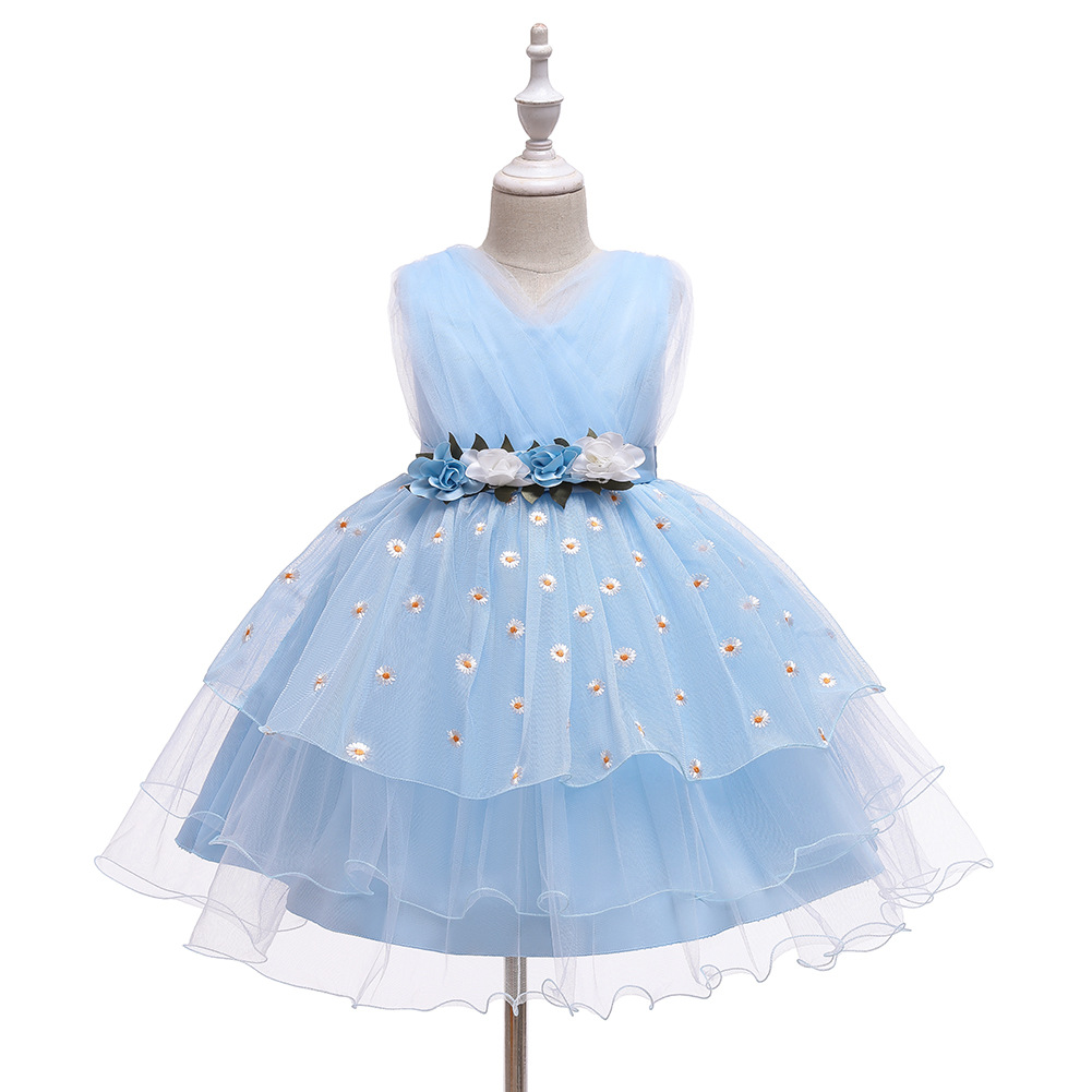 children's dress princess dress girls catwalk performance clothing yellow floral dress super fairy sleeveless princess dress