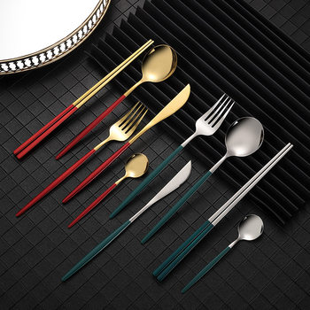 Portuguese Stainless Steel Knife and Fork Tableware Set Net Red European Hotel Western Steak Knife Dessert Spoon Factory Promotion