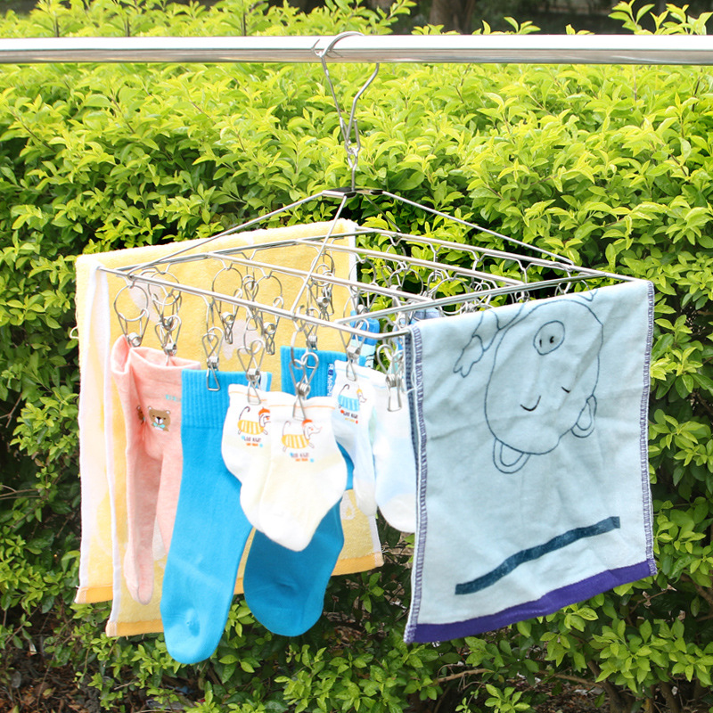 Guangkai Stainless Steel Sock Rack with Multiple Clips, Drying Rack, Clothes Rack Factory, Double-Layer Round Thickened Solid 20 Clips