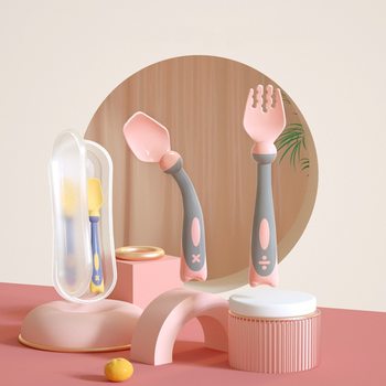 Factory direct supply baby tableware children's fork spoon set bendable twist spoon PP training eating and feeding supplies