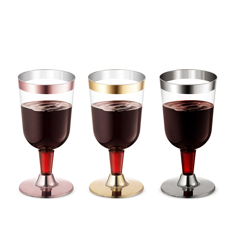 150ML disposable champagne glass plastic goblet gilding edge plated red wine glass ice cream cup try drink rose gold