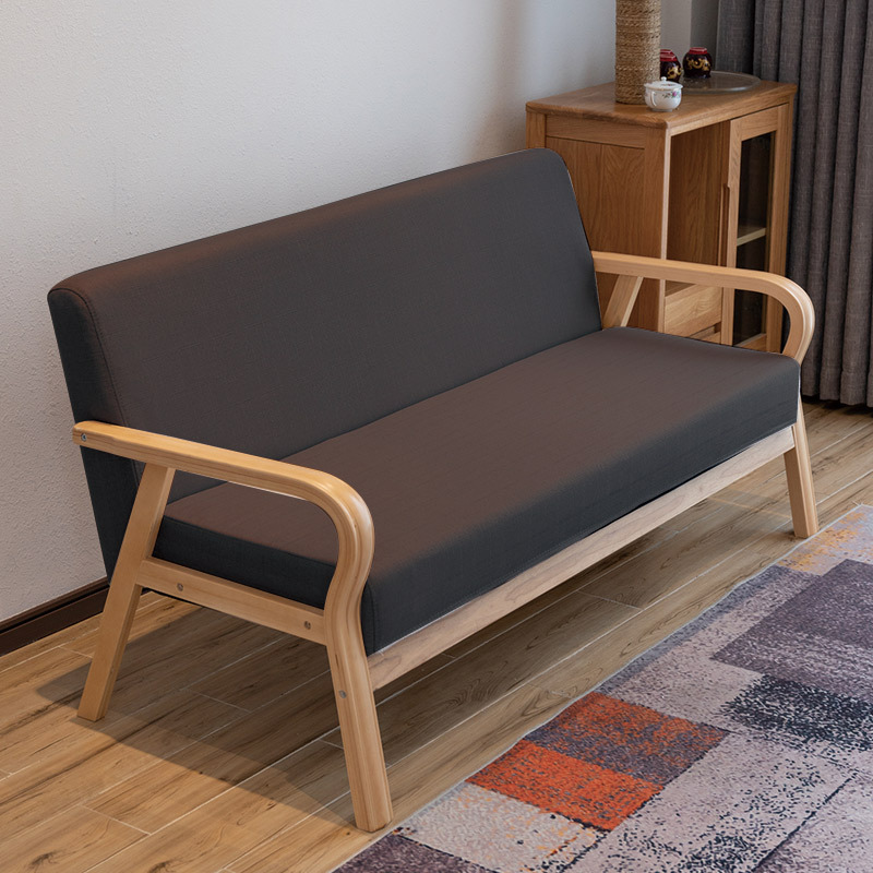 曲木扶手现代沙发新款田园布艺双人单人客厅实木日式简易沙发椅