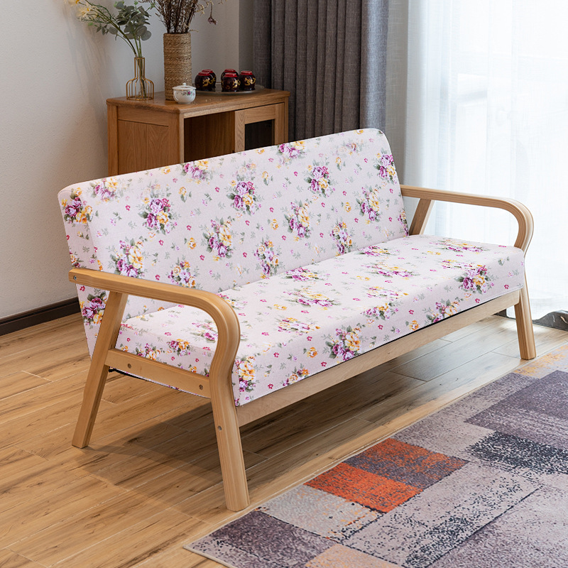 曲木扶手现代沙发新款田园布艺双人单人客厅实木日式简易沙发椅