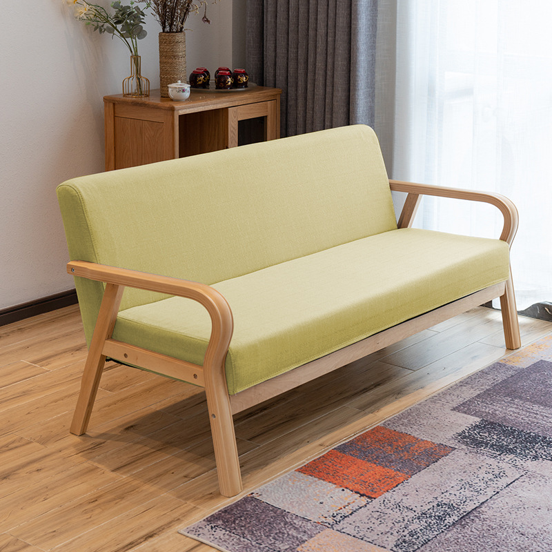 曲木扶手现代沙发新款田园布艺双人单人客厅实木日式简易沙发椅