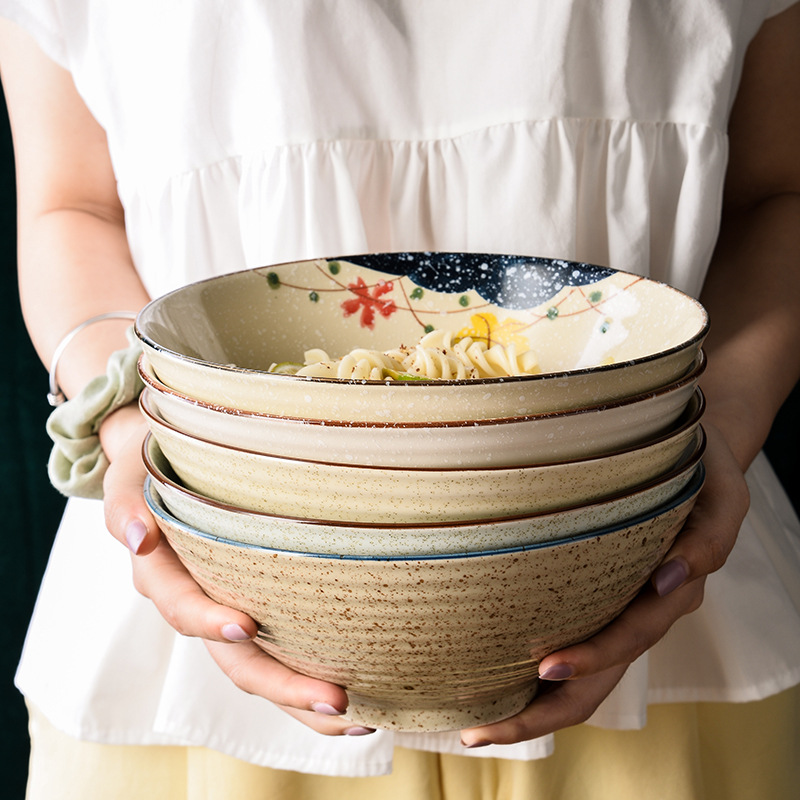 Creative Japanese-style Ceramic Bowl Underglaze Color Hand-painted 8-inch Noodle Bowl Soup Bowl Large Bucket Bowl Household Tableware Bowl