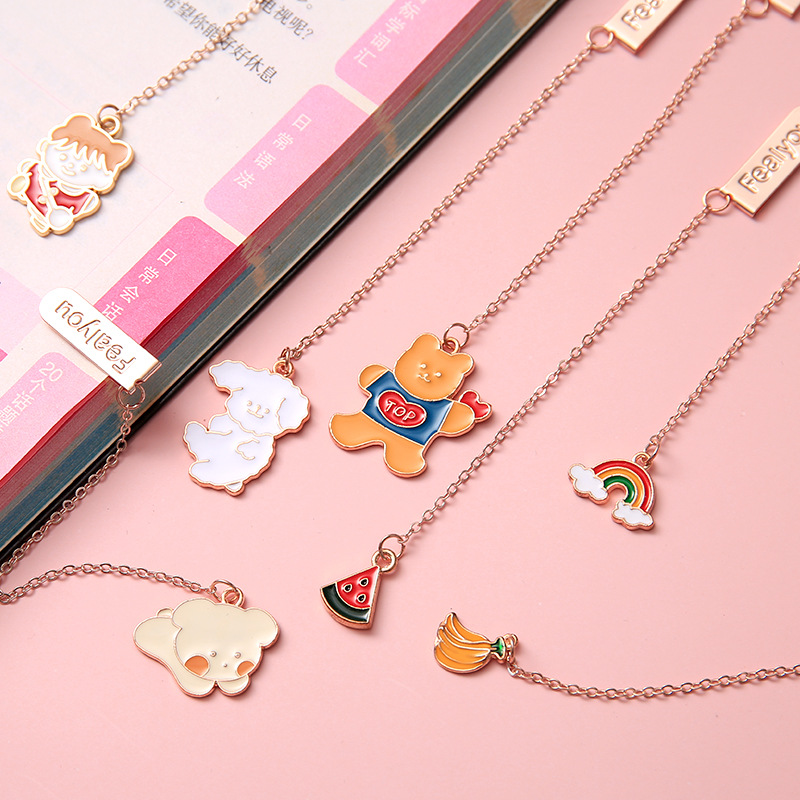 Korean Creative Cartoon Metal Pendant Bookmark Handbook Decorative Cute Small Pendant Pendant Student Clip Bookmark Women