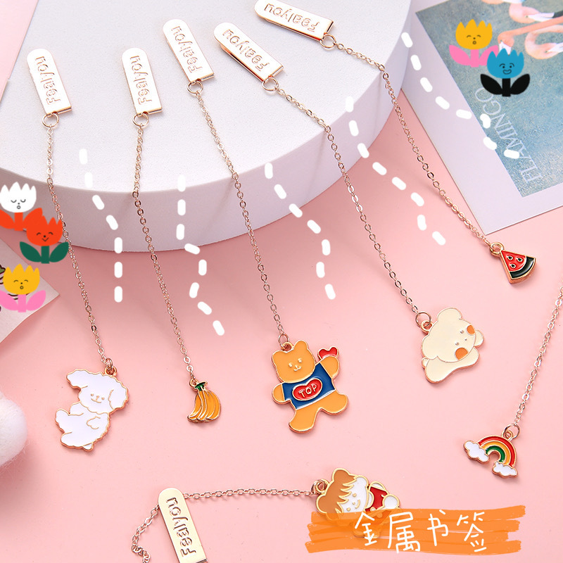 Korean Creative Cartoon Metal Pendant Bookmark Handbook Decorative Cute Small Pendant Pendant Student Clip Bookmark Women