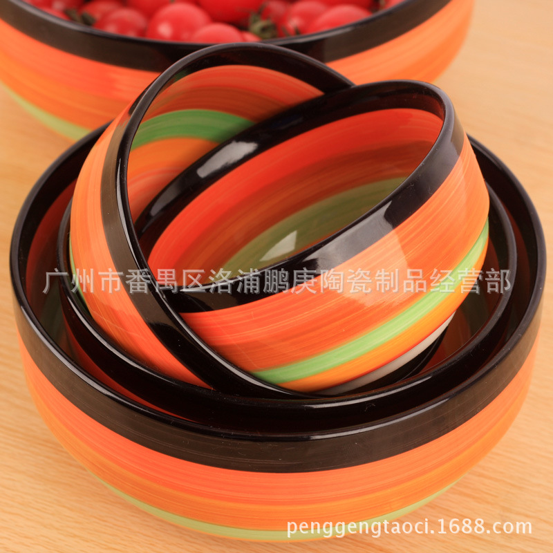 Black mouth orange Korean creative ceramic tableware rainbow bowl ramen bowl soup bowl
