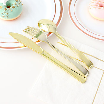 Disposable Fork Golden Birthday Party Tableware Set PS Plastic Rose Gold Party Western Food Gold Plated Knife, Fork and Spoon