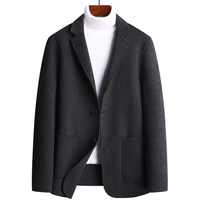 Áo Vest Nam Kẻ Houndstooth Thủ Công Len Lông Cừu Dáng Ôm Màu Nâu, Xám, Đen