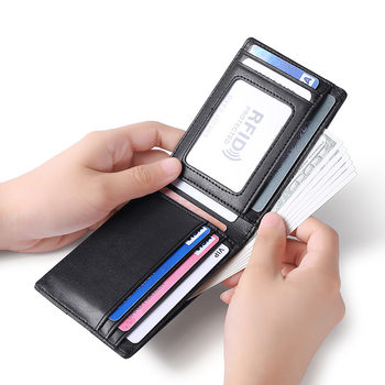 Cross-border new European and American men's fashion leather wallet anti-RFID theft brush short beauty clip hand push card holder wallet