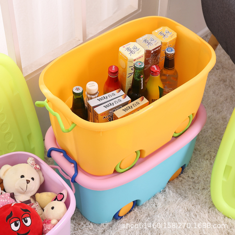 Pulley Cartoon Children's Toy Storage Box Clothing Snack Organizer Box Daily Necessities Storage Box Movable