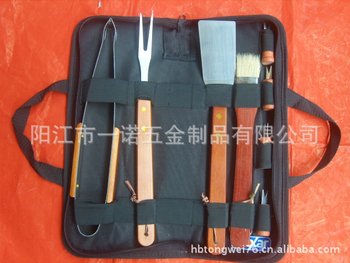 P-011N-3B Bbq Tools Bbq, 8-Piece Set of Cloth Bagged Combination Grilling Tools, Stainless Steel Wooden Handle Grilling Tools