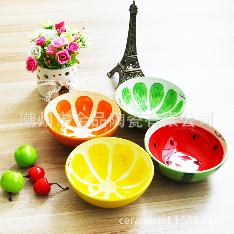 Hand-painted fruit bowl tableware Japanese cute creative ceramic bowl healthy children's dishes spoon factory direct sales
