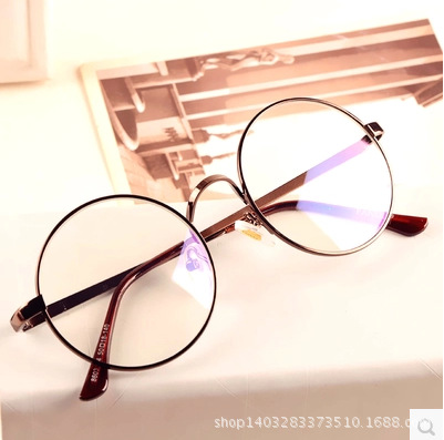 Round plain glasses retro blue film men's and women's decorative frame metal Prince glasses plain glasses 702 frame