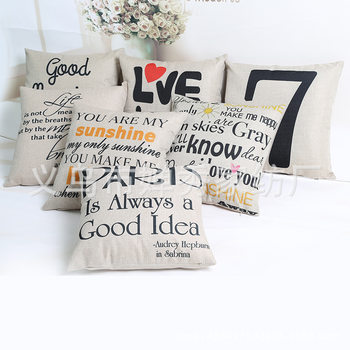 Hot-selling Creative English Letters European Fashion Style Linen Pillowcase Cushion Cover Available in Multiple Colors