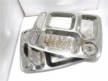 Wholesale thickened five-grid six-grid stainless steel non-magnetic split plate canteen plate fast food plate canteen special plate