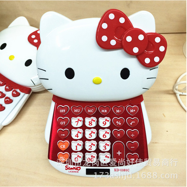 创意卡通凯蒂kitty猫头计算机 推盖式 kitty掌上太阳能计算器批发