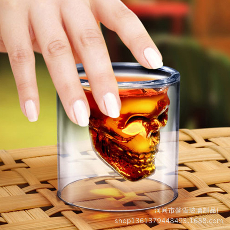 Heat Resistant Glass Factory Wholesale Creative Skull Cup Pirate Skull Cup Double Layer Beer Cup