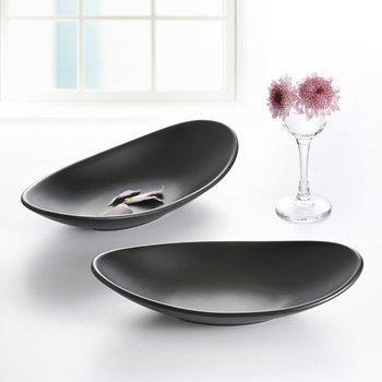 Porcelain-like melamine Japanese-Korean tableware manufacturers wholesale black frosted boat-shaped ingot plate grilled raw meat sushi plate