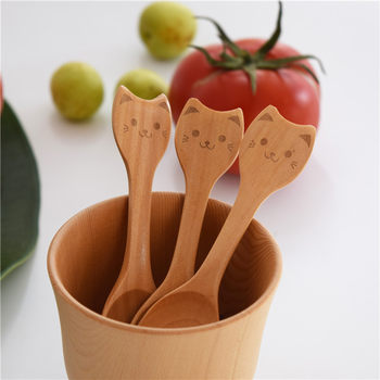 Wooden Spoon Creative Japanese Cartoon Small Spoon Dessert Spoon Children's Wooden Tableware Ice Cream Spoon
