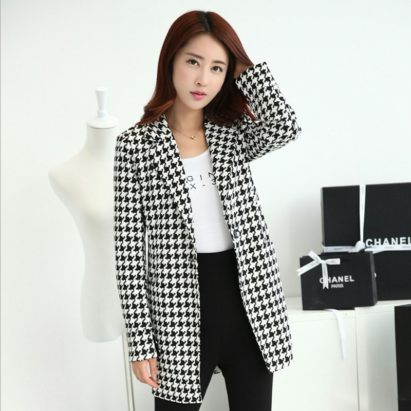 Áo Khoác Blazer Nữ Họa Tiết Răng Sói Dáng Ôm Thời Trang Xuân Đông Màu Đen Trắng