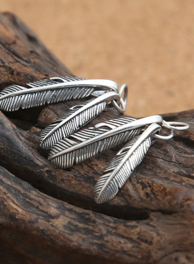 ins小众银饰S925纯银羽毛吊坠银饰品个性复古泰银小羽毛吊坠挂坠