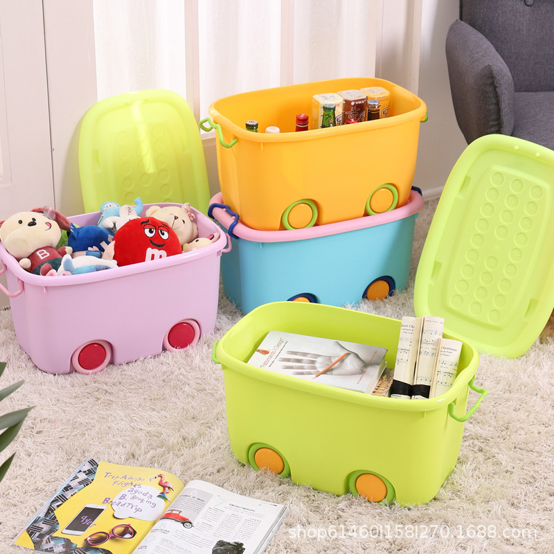 Pulley Cartoon Children's Toy Storage Box Clothing Snack Organizer Box Daily Necessities Storage Box Movable