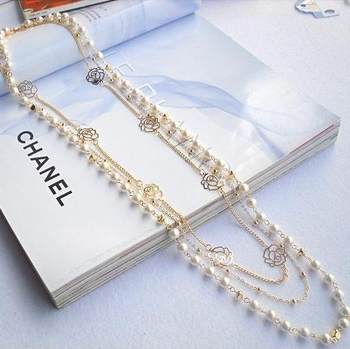 Korean style long sweater chain ornaments flower multi-layer pearl necklace rose women's clothes accessories long necklace C051