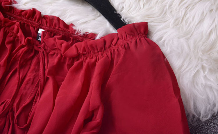 Đầm maxi nữ thắt eo dài tay cổ tròn chất liệu polyester phối ren — Mờ mờ mờ chi tiết 11