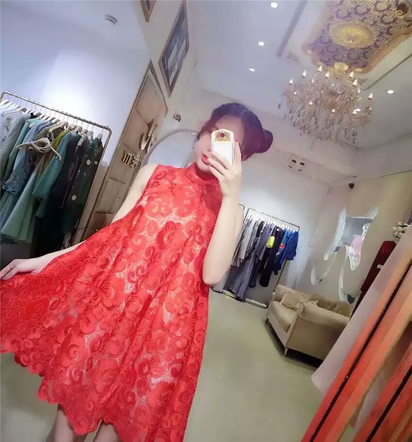Đầm maxi nữ thắt eo ren đỏ dự tiệc — Đỏ chi tiết 2