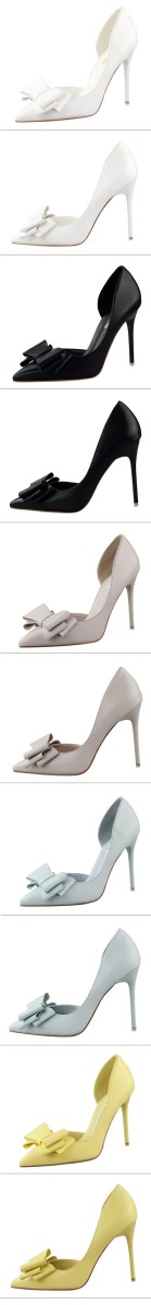 Giày cao gót nữ mũi nhọn gót thanh mảnh thắt nơ, hở gót kiểu slingback khoét hông — Màu đen, Màu đỏ, Màu hồng, Màu trắng