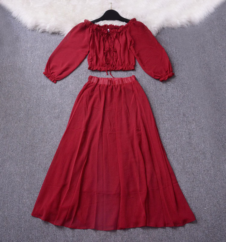 Đầm maxi nữ thắt eo dài tay cổ tròn chất liệu polyester phối ren — Mờ mờ mờ chi tiết 8