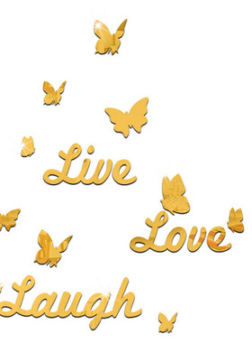 英文字母live love laugh蝴蝶3D立体墙贴亚克力镜面贴装饰画定制