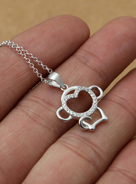 小众银饰S925纯银吊坠创意女士精致镶钻小猴简约吊坠耳钉三件套