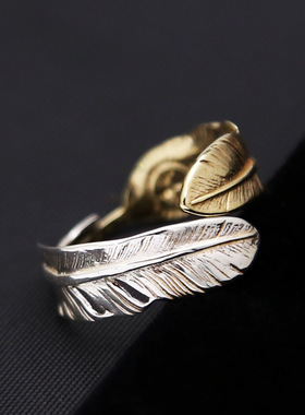 ins小众银饰S925纯银戒指镶铜小羽毛指环男女韩版简约开口戒银戒