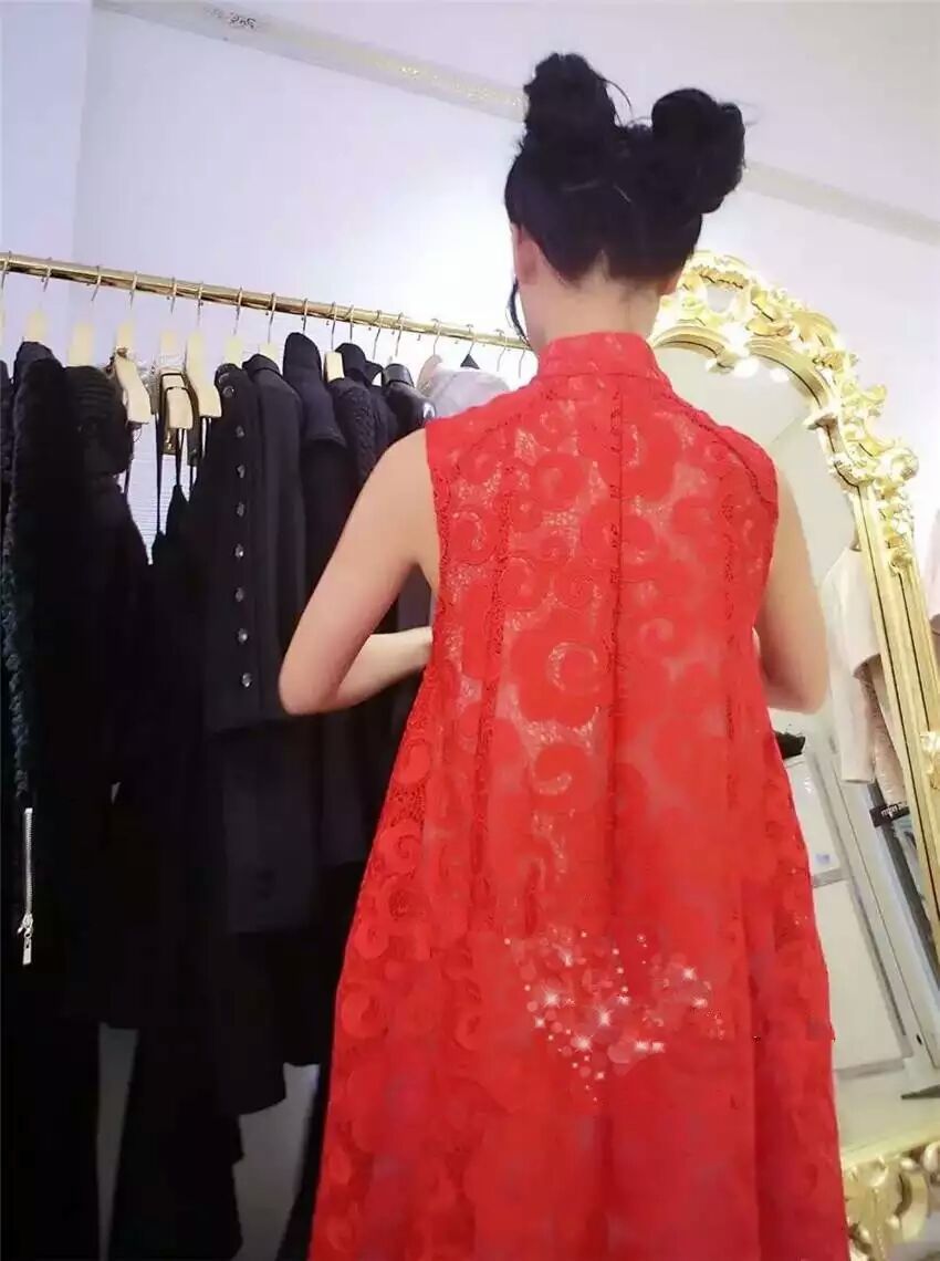 Đầm maxi nữ thắt eo ren đỏ dự tiệc — Đỏ chi tiết 5