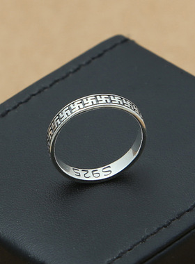 小众银饰S925纯银戒指银饰品泰银女款简约复古个性光身万字尾指环