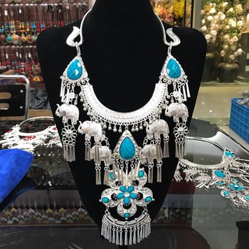 Landie ethnic style Miao special pendant exaggerated large collar Miao silver retro long necklace Festival performance jewelry