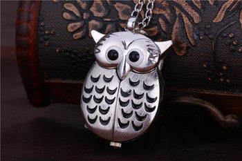 Silver cartoon retro slide owl pocket watch necklace sweater chain hanging watch manufacturers wholesale pocket watch 6105