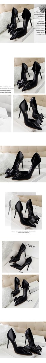Giày cao gót nữ mũi nhọn gót thanh mảnh thắt nơ, hở gót kiểu slingback khoét hông — Màu đen, Màu đỏ, Màu hồng, Màu trắng