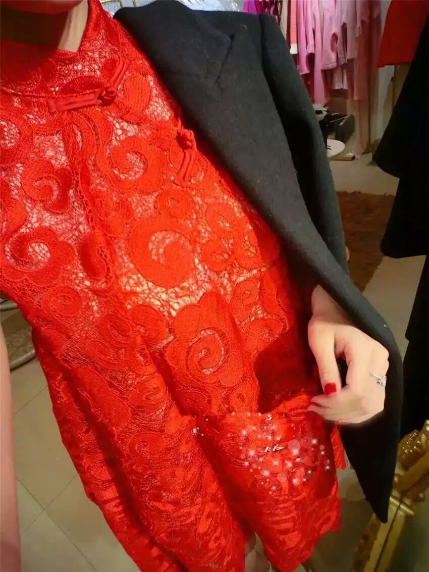 Đầm maxi nữ thắt eo ren đỏ dự tiệc — Đỏ chi tiết 7