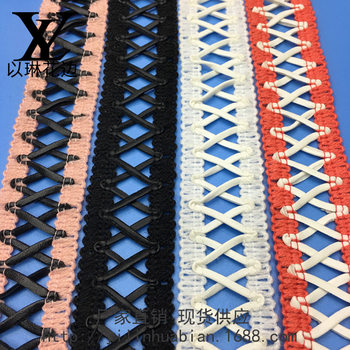 Factory direct high quality lace PU leather cross 3cm clothing accessories women's woven hollow strap DIY spot