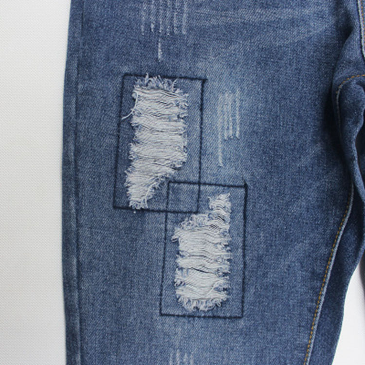 High Waisted Ripped Denim Overalls Loose Fit Slimming Korean Style Casual Spring and Autumn Wear Wholesale Available