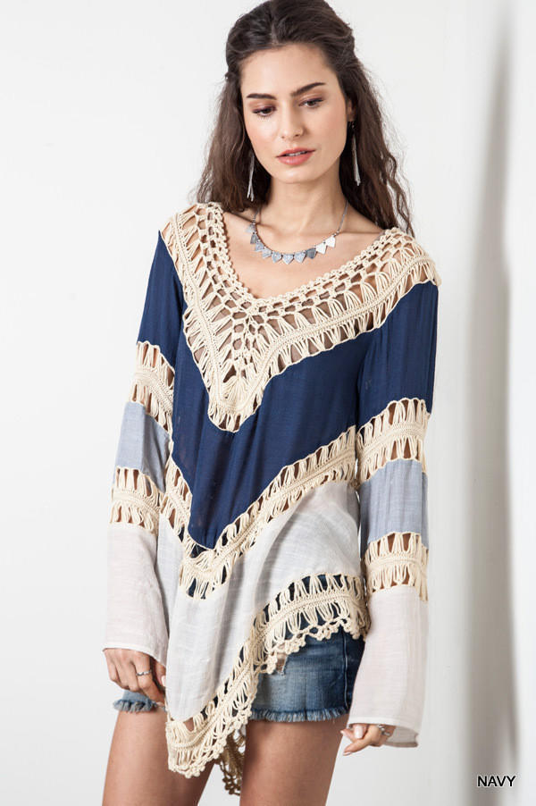 Bohemian Beach Cover Up Sexy Hollow Out Loose Fit Color Block Design Perfect for Summer Vacations Wholesale