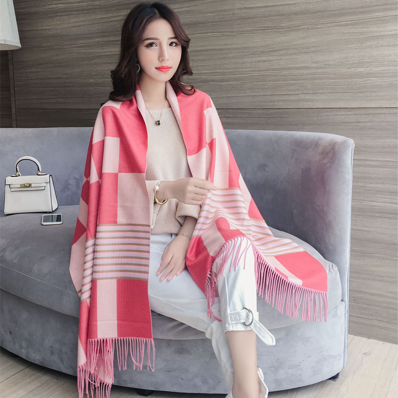 Hàn Quốc phiên bản của thủy triều của mùa thu và mùa đông dài tay sọc khăn hai mặt không khí lạnh khăn choàng tăng gấp đôi ấm áp