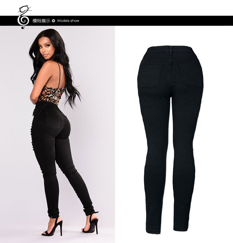 High Waisted Ripped Skinny Jeans Stretchy Fabric Trendy Design Casual Wear Wholesale Available