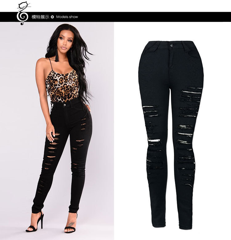 High Waisted Ripped Skinny Jeans Stretchy Fabric Trendy Design Casual Wear Wholesale Available