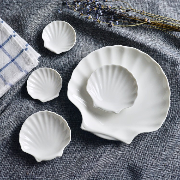 Ceramic Pure White Shell Plate and Dish Creative Shaped Plate Western Food Plate Home Breakfast Plate Dim Pot Hotel Tableware