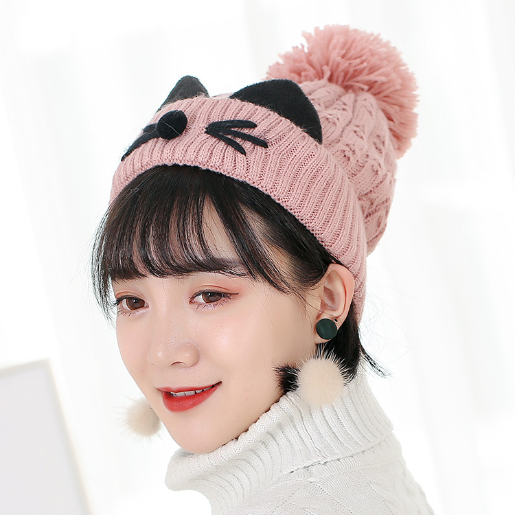 Hàn Quốc dễ thương mèo đan mũ nữ mùa đông ấm nắp tai tai dễ thương bóng lông mũ và cashmere sinh viên